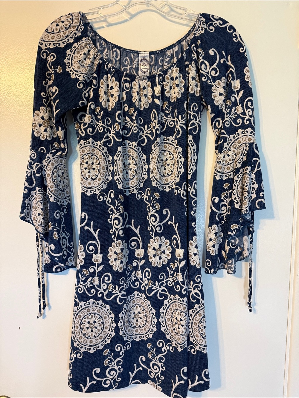 2B together Navy Floral Medallion Off-Shoulder Dress
